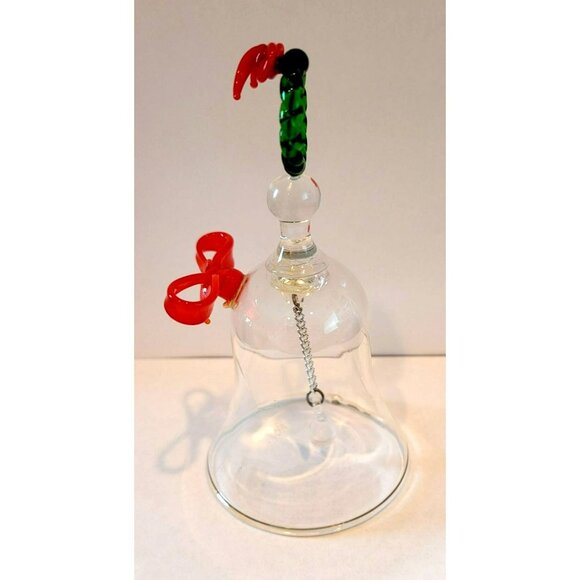 Christmas Blown Glass Hand Bell with Wreath and Bow Decoration Ornament JH1374 - Picture 4 of 4
